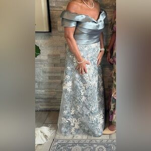 Jovani  02921 Floral Lace Silver Dress Mother of gown